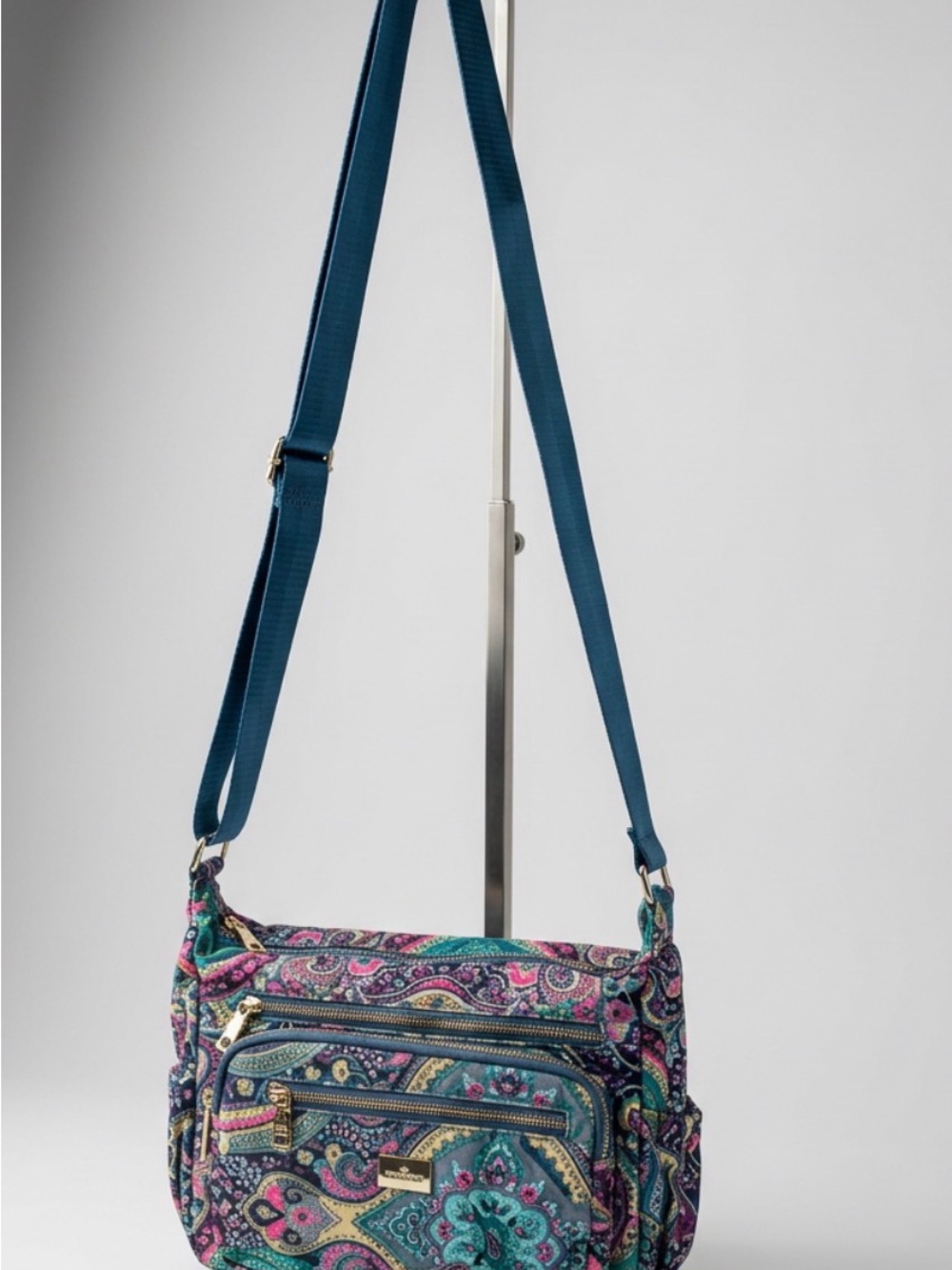 Paisley Printed Crossbody Bag in Teal and Pink